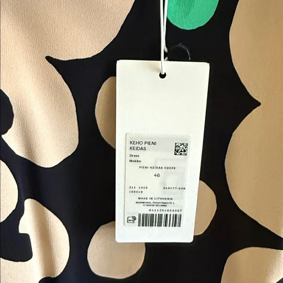 Marimekko Black & Cream Keho Pieni Maxi Dress with Green Accents 46 NEW NWT - Picture 7 of 9